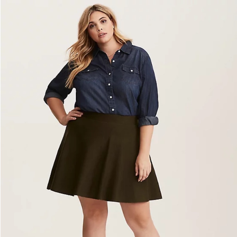 Torrid Olive Green Sweater Skater Skirt 2X